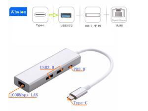 4 in 1 USB-C HUB Type-C to Gigabit Ethernet / USB C PD / 2 x USB3.0 Adapter, Support 1000Mbps Ethernet, USB-C PD Quick Charging and 2 USB 3.0 HUB for New MacBook, ChromeBook and Matebook. 4 in 1 USB-C HUB Type-C to Gigabit Ethernet / USB C PD / 2 x USB3.0 Adapter, Support 1000Mbps Ethernet, USB-C PD Quick Charging and 2 USB 3.0 HUB for New MacBook, ChromeBook and Matebook.