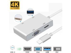 4 in 1 Type-C to HDMI VGA DVI USB 3.0 4K Video Converter 4-in-1 USB-C HUB, Thunderbolt 3 Compatible, for New MacBook, ChromeBook & Surface connected Game, HDTV, Monitor and Projector. 4 in 1 Type-C to HDMI VGA DVI USB 3.0 4K Video Converter 4-in-1 USB-C HUB, Thunderbolt 3 Compatible, for New MacBook, ChromeBook & Surface connected Game, HDTV, Monitor and Projector.