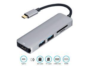 5 in 1 Type-C Dongle with 4K HDMI  2 × USB3.0  SD TF HUB,  USB-C HUB Thunderbolt 3 Compatible, 4K HDMI, SD/TF Card Reader and 2 USB 3.0 Ports, for New Smartphone, New MacBook, ChromeBook and Matebook.