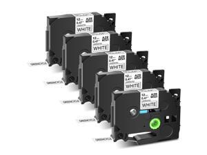 GREENCYCLE 5 Pack Compatible for Brother P-touch TZe-231 TZe231 TZ-231 TZ231 12mm 0.47'' Black on White TZ TZe Ptouch Tapes 1/2 inch x 26.2ft Laminated Label Tape