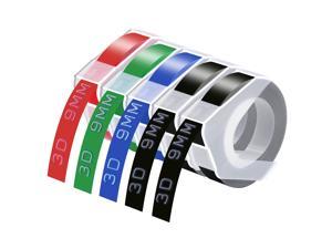 GREENCYCLE 5 Pack Compatible for DYMO 3D Embossing Xpress Pro MoTEX Label Maker, 3D 9mm Plastic Labels 3/8'' x 9.8ft White on Red/Green/Blue/Black Embossing Color Label Tape