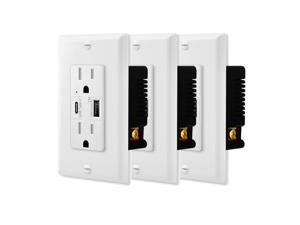 GREENCYCLE 3PK Ultra High Speed 5.8A USB Type C/A Dual USB Charging Ports 15A Tamper Resistant Receptacle White Duplex Outlets Wall Plates Socket Compatible with iPhone Samsung Smartphones UL Listed