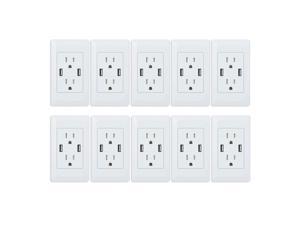 1PK 4.2A USB Wall Outlet Charger Smart Charger Socket 15A Receptacle TR White 
