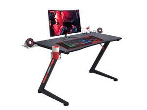 GTRACING Gaming Desk Computer Office PC Gamer Table Pro Racing Style Professional Game Station Z-Shaped Gaming Controller Tablet Stand & Cup Holder, Black