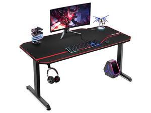 GTRACING 55 Inch Gaming Desk Racing Style with Whole Detachable Mouse Pad, Professional T-Shaped Carbon Fiber Surface Gaming Table with Headphone Hook and Cable Management Holes T02-Black