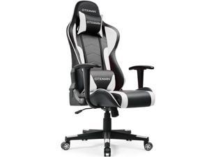 GTRACING Gaming Chair, Ergonomic Racing Style Office Chair, High Back Height Adjustable Computer Chair, Swivel Leather Task Chair with Headrest and Lumbar Support, GTXMAN Series (White)
