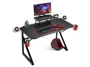 Computer Gaming Desk with Monitor Riser/ Cup and Headphone Holder K-Shaped Table 