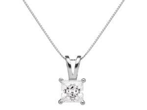 14K Solid White Gold Princess Cut Cubic Zirconia Solitaire Pendant Necklace (1 carat), 16 inch .60mm Box Link Chain, Gift Box 14K Solid White Gold Princess Cut Cubic Zirconia Solitaire Pendant Necklace (1 carat), 16 inch .60mm Box Link Chain, Gift Box