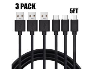 3 Pack USB A To Type C Charging Cable Power Cord Data Sync Lead For Samsung Galaxy A03s A12 A13 A14 A23 A32 A53 A54 A71 5G Black 5 ft