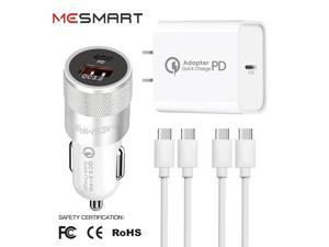 Fast PD Wall Charger  USB  Type C Car Charge  2 Pack USBC Charging Cable For iPhone 15 Pro Max Plus  Samsung Galaxy S23 S22 Ultra 5G S23 A54 A34 A14 A03s  Google 8 7 6 Pro 8a 7a White 3 ft