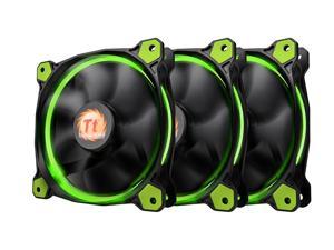 Thermaltake Riing 12 High Static Pressure Circular Ring Green LED Case/Radiator Fan with Anti-Vibration Mounting System Triple Pack Cooling CL-F055-PL12GR-A