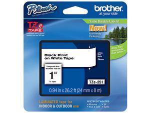3 X Genuine Brother (TZE251) 1" (24mm) Black on White TZe P-touch Tape. (8m/26.2') (1/Pkg) 3 X Genuine Brother (TZE251) 1" (24mm) Black on White TZe P-touch Tape. (8m/26.2') (1/Pkg)