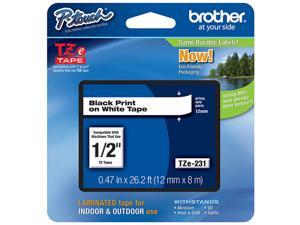 3 X Brother P-touch Tze231, 1/2" (0.47") Black on White Standard Laminated Tape - 26.2 ft. (8m) (3) of OEM TZE231 3 X Brother P-touch Tze231, 1/2" (0.47") Black on White Standard Laminated Tape - 26.2 ft. (8m) (3) of OEM TZE231
