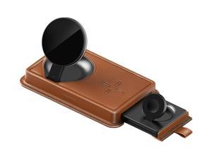 VogDUO 3-in-1 Genuine Leather Magnetic Wireless Charger Stand, total 6.6ft extension cables, 18W PD Wall Charger, Compatible with iPhone 12,13 and later series, AirPods 2,3,Pro, and Apple Watch.