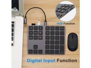 2 in 1 Numeric Keyboard with 2*USB 3.0 HUB Port 34Keys Bluetooth Mini Keyboard Aluminum Caculator Keyboard for Laptop/Tablet
