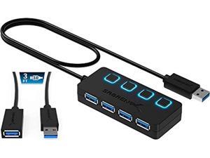 Sabrent 4-Port USB 3.0 Hub + 3 Ft 22AWG USB 3.0 Extension Cable - A-Male to A-Female in Black Sabrent 4-Port USB 3.0 Hub + 3 Ft 22AWG USB 3.0 Extension Cable - A-Male to A-Female in Black