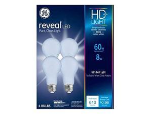 GE Lighting Reveal HD+ A19 E26 (Medium) LED Bulb Pure Clean Light 60 Watt Equivalence 4 pk GE Lighting Reveal HD+ A19 E26 (Medium) LED Bulb Pure Clean Light 60 Watt Equivalence 4 pk