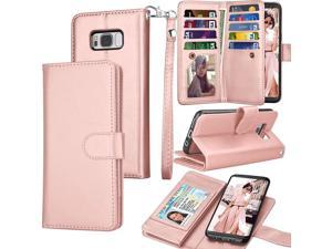Tekcoo for Galaxy S8 Plus Case / S8 Plus Wallet Case, ID Cash Credit Card Slots Holder Purse Carrying PU Leather Folio Flip Cover [Detachable Magnetic Hard Case] & Kickstand for Samsung S8+ Rose Gold