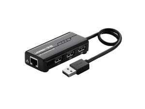 UGREEN 20264 3 Ports USB 2.0 HUB Splitter + 10/100Mbps RJ45 Ethernet Adapter for Mac, Windows, Linux Systems PC, Cable Length: 28cm