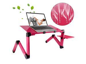 Portable 360 Degree Adjustable Foldable Aluminium Alloy Desk Stand with Mouse Pad for Laptop / Notebook, without CPU Fans(Magenta)