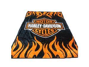Super Soft Plush Classic Black Harley Davidson Blanket / Throw Full or Queen Size - %100