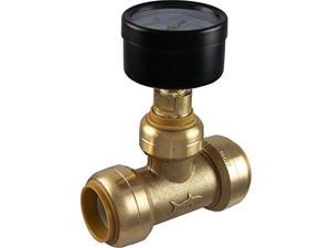 SharkBite 24438 Brass Push-to-Connect Tee with Water Pressure Gauge 3/4