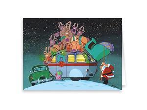 Camper and Santa Christmas Card - 18 Christmas Cards & 19 Envelopes - Cute Camping Trailer Christmas Card