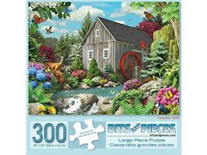 Bits and Pieces - 300 Piece Jigsaw Puzzle for Adults 18"X24" - Country Mill Water Wheel River Nature Stream Deer - 300 pc Jigsaw by Artist Alan Giana