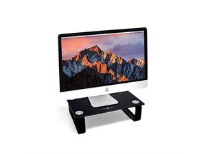 Eutuxia Dual Monitor Stand with Black Tempered Glass. TV Laptop Computer All-in-One Desktop & Printer Riser. Raise Your Eye-Level with Desk Organizer. [11.75 x 8.25 x 3.2"]