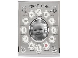 Malden International Designs Babys First Year collage Picture Frame, 13 Option, 1-3.5x4, 12-1x1, Silver