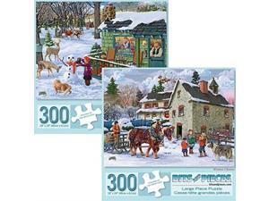 Bits and Pieces - Set of Two (2) 300 Piece Jigsaw Puzzles for Adults - Each Puzzle Measures 18" X 24" - Maple Sap Timer, Winter chores Jigsaws by Artist Joseph Burgess