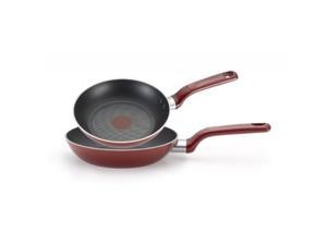 T-fal c514S2 Excite Nonstick Thermo-Spot Dishwasher Safe Oven Safe PFOA Free 8-Inch and 10.25-Inch Fry Pans cookware, 2-Piece Set, Red