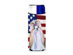 carolines Treasures SS4221MUK USA American Flag with Shih Tzu Ultra Beverage Insulators for slim cans, Slim can, multicolor