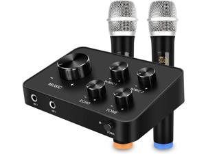 Portable Karaoke Microphone Mixer System Set, with Dual UHF Wireless Mic, HDMI & AUX in/Out for Karaoke, Home Theater, Amplifier, Speaker