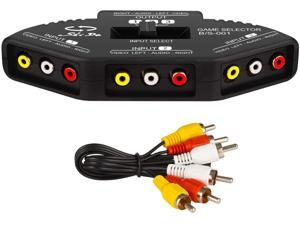 RCA Splitter with 3-Input and 1-Output, Audio and Video RCA Switch Box with Cable for Connecting 3 RCA Signal Devices to 1 Monitor RCA Splitter with 3-Input and 1-Output, Audio and Video RCA Switch Box with Cable for Connecting 3 RCA Signal Devices to 1 Monitor