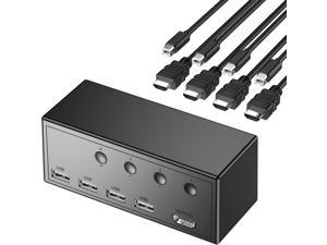 KVM Switch HDMI 4 Ports, 4 USB 2.0 Hub, UHD 4Kx2K @30Hz & 3D & 1080P Supported and Wireless Keyboard Mouse, Share 4 Computers with one Keyboard Mouse and HD Monitor, with 4 USB-B and HDMI Cables