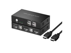 KVM Switch HDMI 2 Port Box, USB Switch selector with 4 USB 2.0 Hub Share 2 Computers, UHD 4K@30Hz, Support Wireless Keyboard and Mouse, Powered by USB, with 2 HDMI and 2 USB Cables
