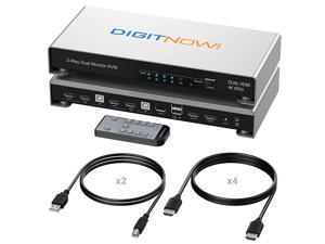 DIGITNOW KVM Switch HDMI 2 Computers 2 Monitors, 2 Port Dual Monitor Extended Display, UHD 4K@60Hz RGB, L/R Audio, Remote & Hotkey & Button Switching PC, Support Wireless USB Switches, with Cables