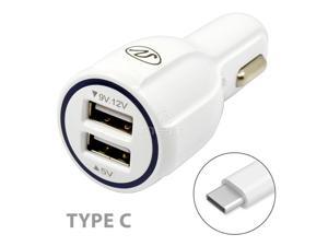 Premium White Heavy Duty 2 in 1 DUAL Port Vehicle Car Charger and Type-C USB Cable for Huawei Mate 8 / 9 / 10 Pro