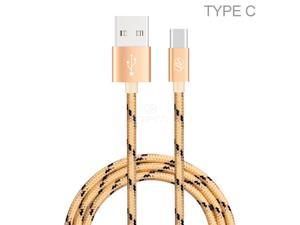 Premium 10 Ft Gold Braided Type-C Data Sync Charge Cable for Huawei Mate 8 / 9 / 10 Pro