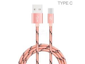 Premium 10 Ft Pink Braided Type-C Data Sync Charge Cable for Huawei Mate 8 / 9 / 10 Pro