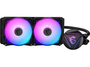 MSI MAG CORELIQUID 240R - AIO RGB CPU Liquid Cooler - Rotating Cap Design - 240mm Radiator - Dual 120mm RGB PWM Fans. MSI MAG CORELIQUID 240R - AIO RGB CPU Liquid Cooler - Rotating Cap Design - 240mm Radiator - Dual 120mm RGB PWM Fans.
