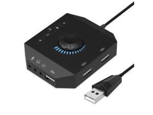 USB Hub with Audio Adapter, Tendak External Sound Card with 3.5mm Headphone Microphone Jack and Volume Control 3 Port USB Hub for Laptop PC HDD Disk