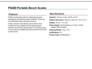 Brecknell PS400 Portable Bench Scale; up to 400lb. Capacity, Perfect for Shipping, Warehouse applications Plus General Purpose Weighing Brecknell PS400 Portable Bench Scale; up to 400lb. Capacity, Perfect for Shipping, Warehouse applications Plus General Purpose Weighing
