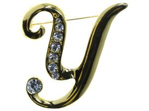 Y Initial Brooch-Pin With Crystal Accents Gold-Tone & Clear Colored #2346 Y Initial Brooch-Pin With Crystal Accents Gold-Tone & Clear Colored #2346