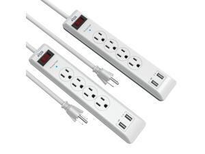 KMC 4-Outlet Surge Protector Power Strip 2-Pack, Overload Protection, 4-Foot Cord with 2.4A 2-Port USB Ports, ETL Listed KMC 4-Outlet Surge Protector Power Strip 2-Pack, Overload Protection, 4-Foot Cord with 2.4A 2-Port USB Ports, ETL Listed
