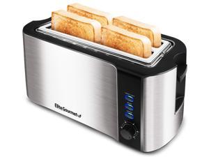 Elite Gourmet ECT-3100 Maxi-Matic 4 Slice Long Toaster with Extra Wide 1.5" Slot for Bread, Bagels, Croissants, and Buns, Reheat, Cancel and Defrost, 6 Adjustable Toast Settings, Stainless Steel