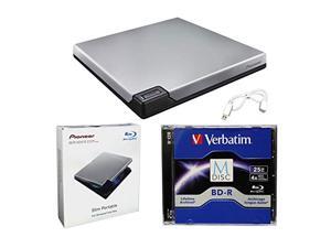 Pioneer BDR-XD07S Portable 6X Blu-ray Burner External Drive Bundle with 25GB M-DISC BD-R and USB Cable - Burns CD DVD BD DL BDXL Discs Pioneer BDR-XD07S Portable 6X Blu-ray Burner External Drive Bundle with 25GB M-DISC BD-R and USB Cable - Burns CD DVD BD DL BDXL Discs