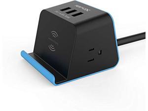 RapidX Mydesktop 29W Wireless Charging Stand with 3 USB Ports, 5V/4.8A Total and 2 Power Outlets for iPhone, Android, Tablets and Laptops - Blue, Model:RX-DT101BLKB RapidX Mydesktop 29W Wireless Charging Stand with 3 USB Ports, 5V/4.8A Total and 2 Power Outlets for iPhone, Android, Tablets and Laptops - Blue, Model:RX-DT101BLKB