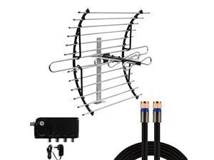 GE Amplified Attic TV Antenna, Long Range Digital HDTV 4K 1080P VHF UHF, Out of Sight Compact Design, Includes 50 ft. Quad Shield Coax Cable, 4-Way Amplifier Signal Splitter 50  1006MHz